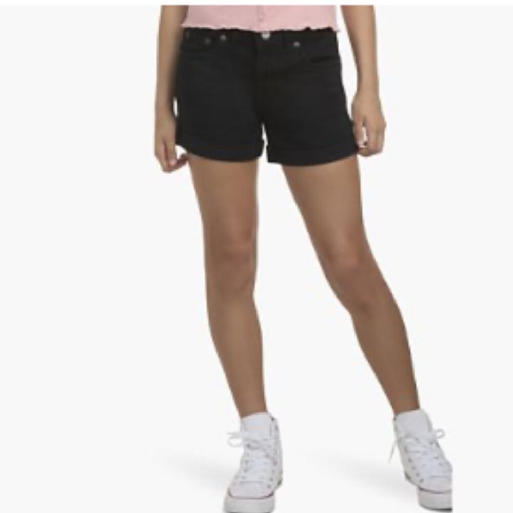 Levi's Girls' Kids Girlfriend Black Cuffed Hem Stretch Midrise Shortie Short 10 - Picture 4 of 13